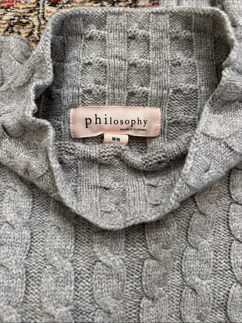 Philosophy Light Gray Cable Knit Turtleneck Sweater
